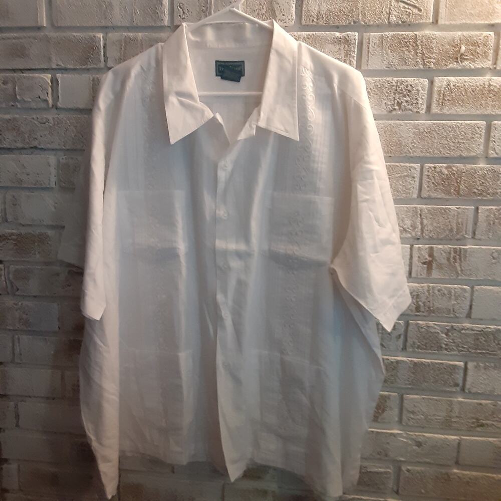 Vintage Tropicool White Cuban Shirt Embroidered Pleated 3XL Timeless